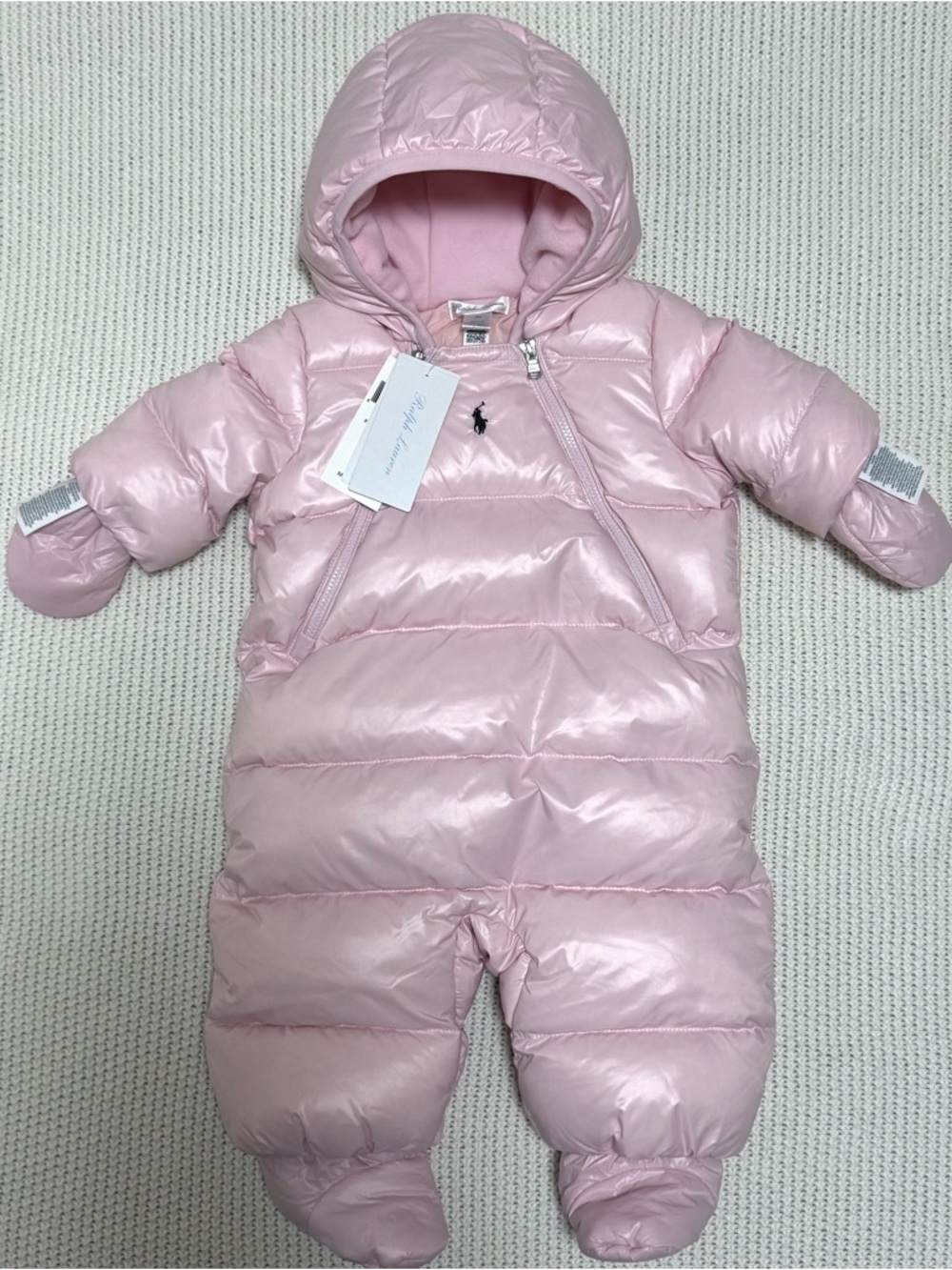 Ralph Lauren Baby Pink Down Bunting Snowsuit 0-3M NWT Hooded Winter Puffer